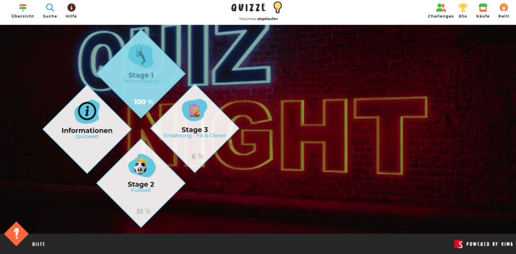 Quizwelt Startseite Webapp train@game