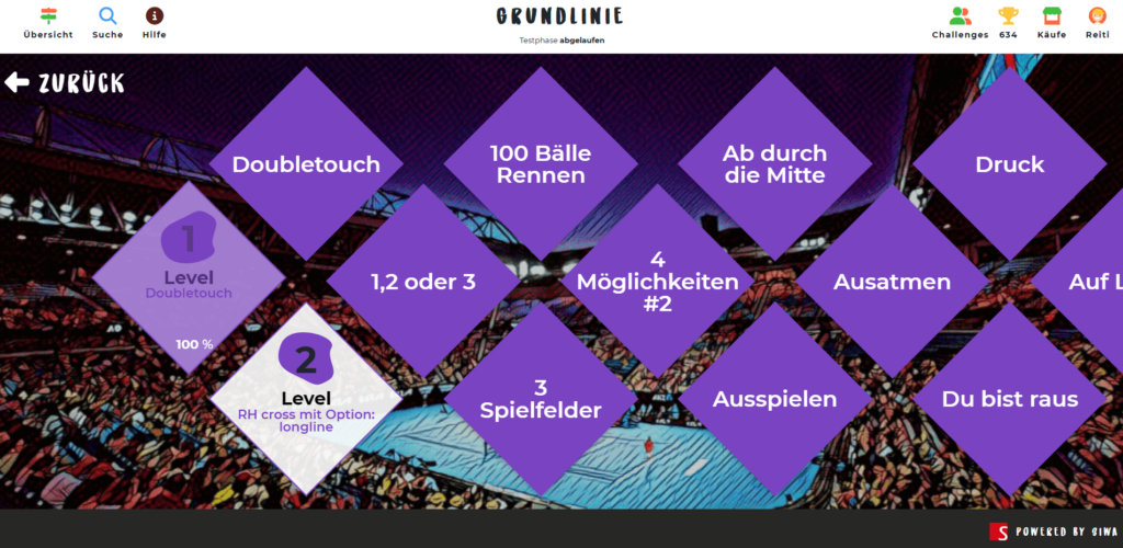 Oberfläche der Stage Grundliniendrills der Webapp train@game